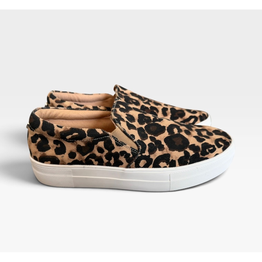 Steve Madden Gills-A Slip On Sneaker Womens 8M Tan Leopard Print Platform Canvas